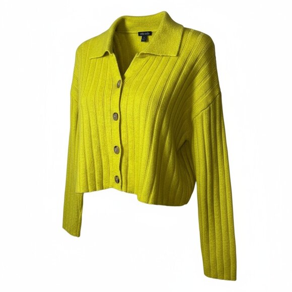 Wild Fable Yellow Cropped Collared Button Up Women's Cardigan Size Medium - Picture 1 of 12